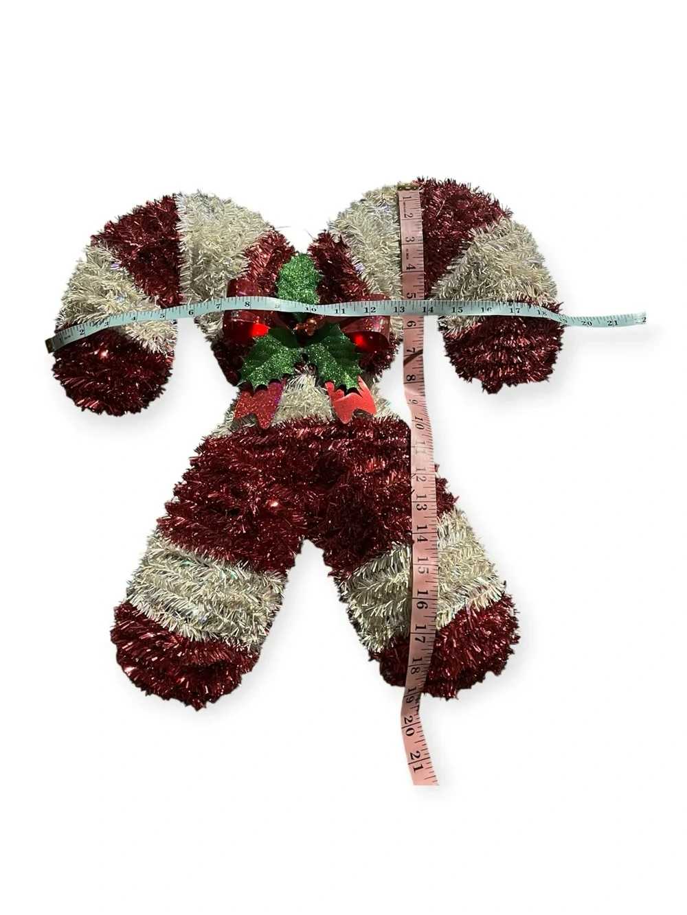 Festive Red and Cream Tinsel Candy Cane Wall Decor